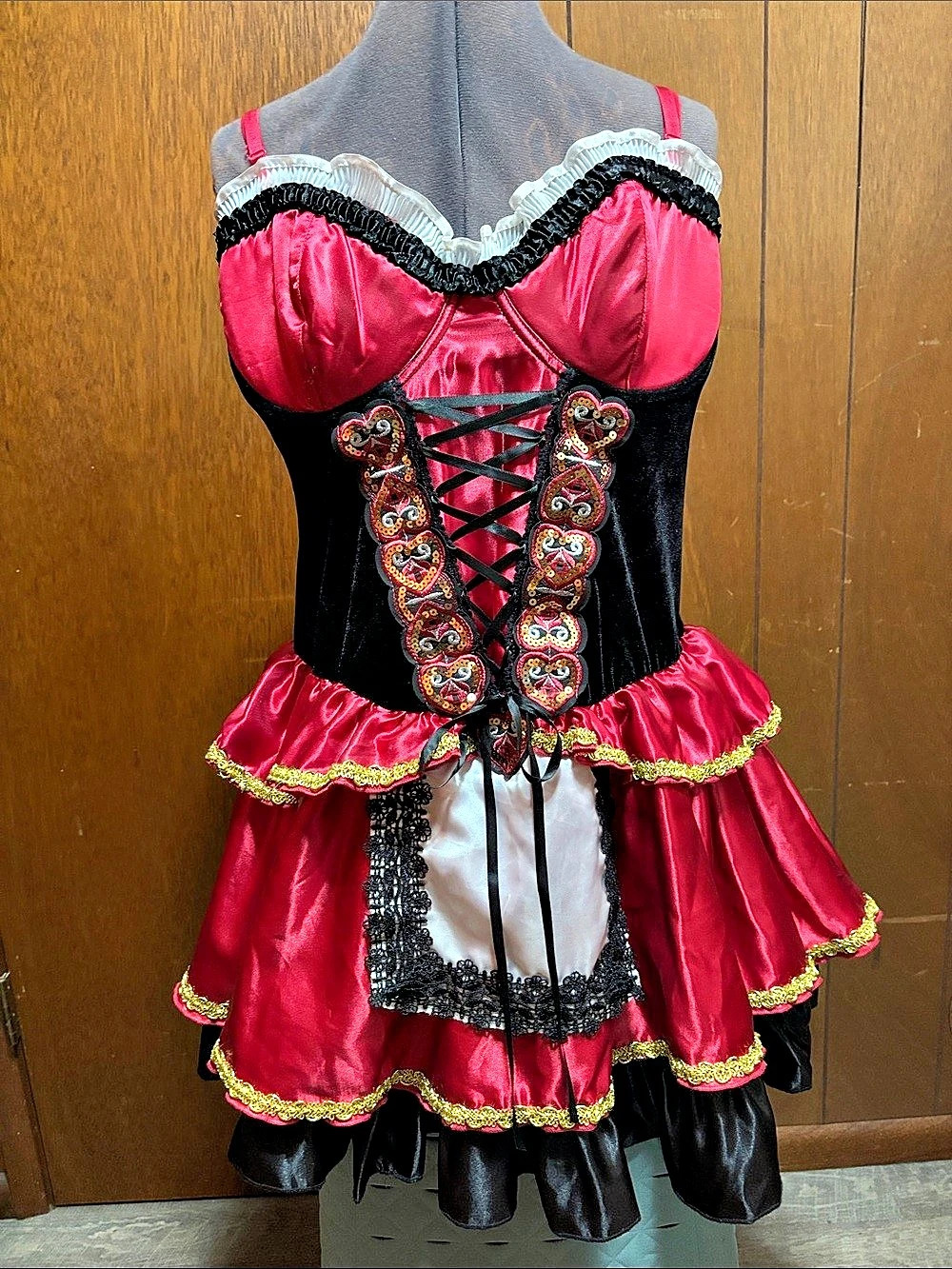 Spirit Halloween Red & Black Corset Little Red Riding Good Costume Plus Like New